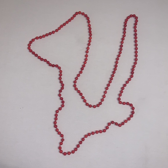 Long Red Bead Necklace - Picture 2 of 3